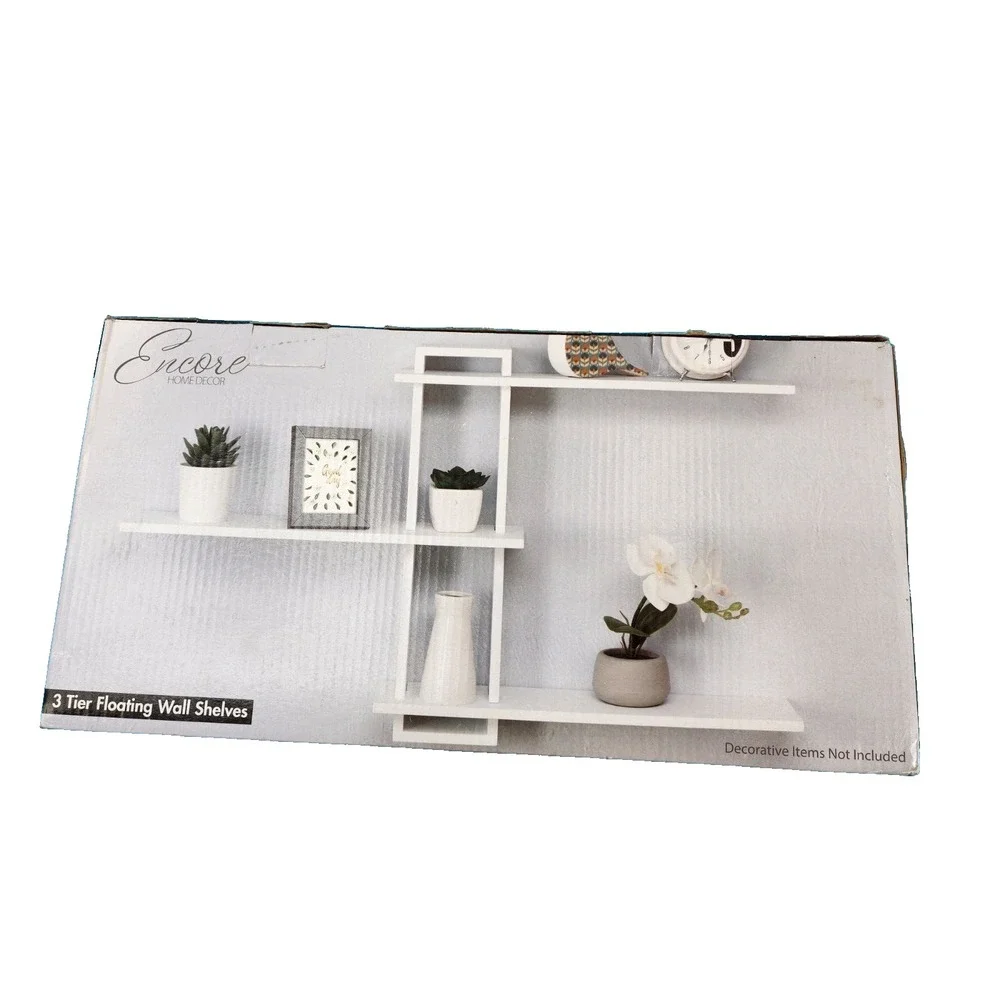 Floating‎ Wall Shelf Intersecting 3 tier White Rack Storage Home Decor Encore